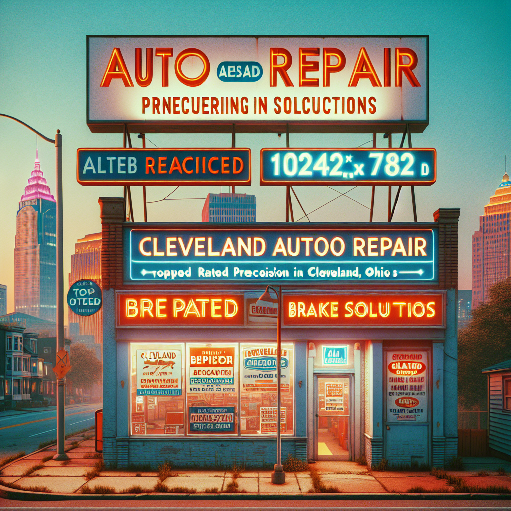 Cleveland Auto Repair shop exterior with signage highlighting their expertise in brake solutions, emphasizing their top-rated status in Cleveland, Ohio.