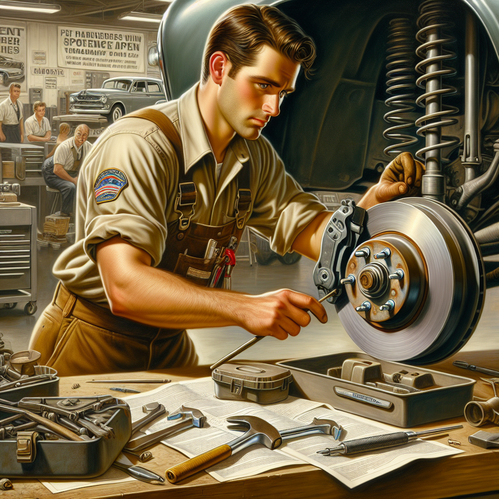 A mechanic at The Land Auto Repair in Cleveland expertly inspects a vehicle's braking system, showcasing their expertise in top-notch brake solutions.