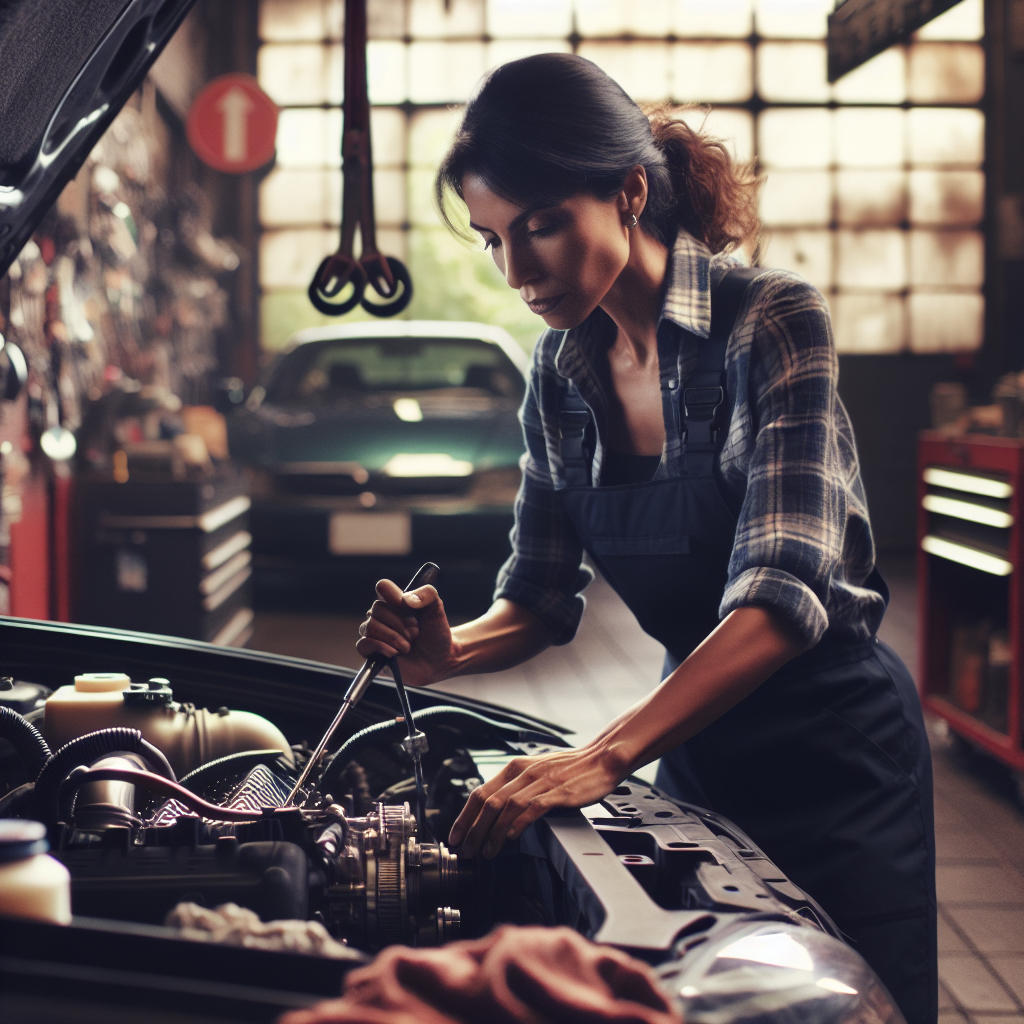 Cleveland Auto Repair garage with a mechanic working on a car engine, emphasizing their top-rated service in the area.