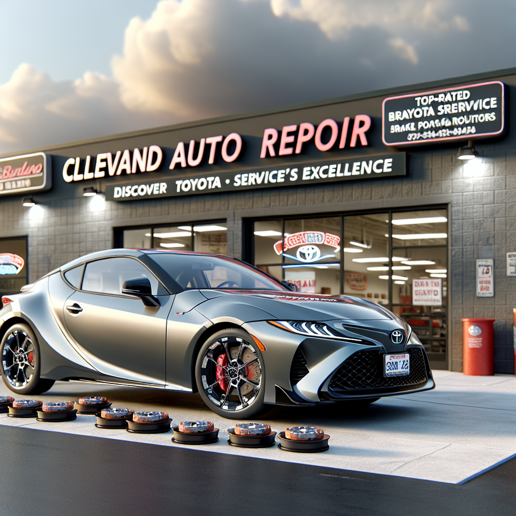 Cleveland Auto Repair rated best auto repair shop in Cleveland, Ohio, showcasing a top-rated Toyota service with a focus on brake pad and rotor replacement.