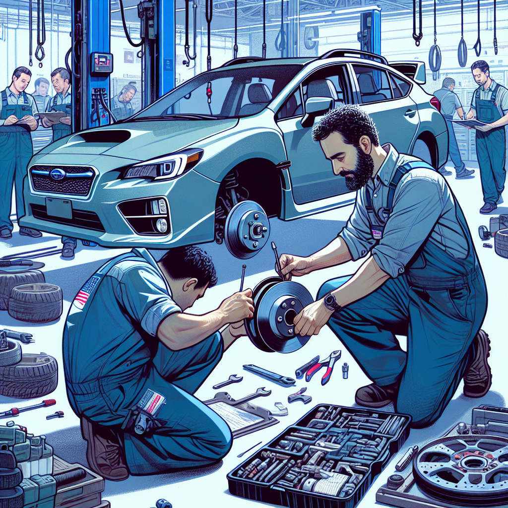 Cleveland Auto Repair's expert Subaru brake service technicians working diligently in a state-of-the-art garage.