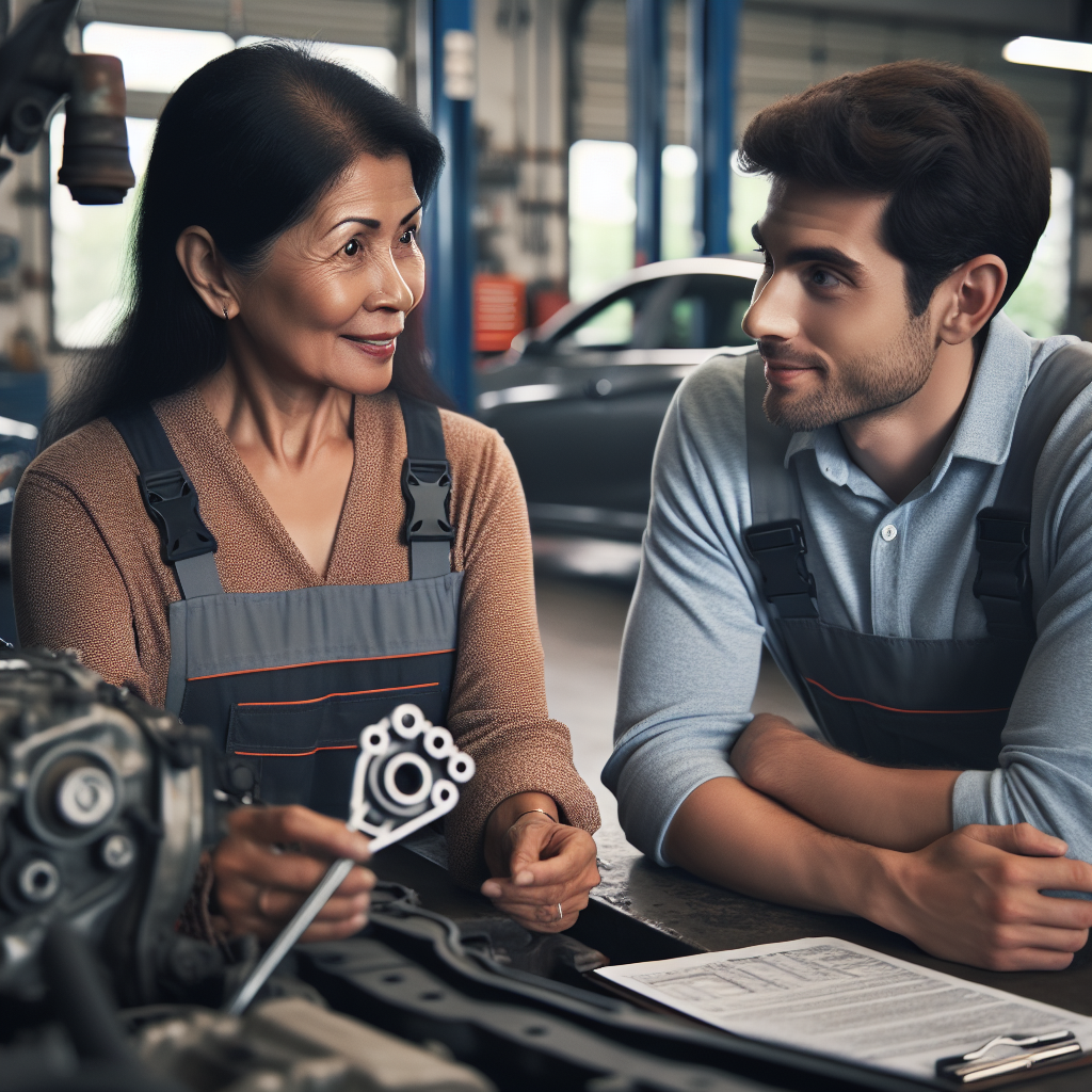 A skilled mechanic confidently assists a customer at Cleveland Auto Repair, highlighting trusted financing solutions for stress-free car maintenance.