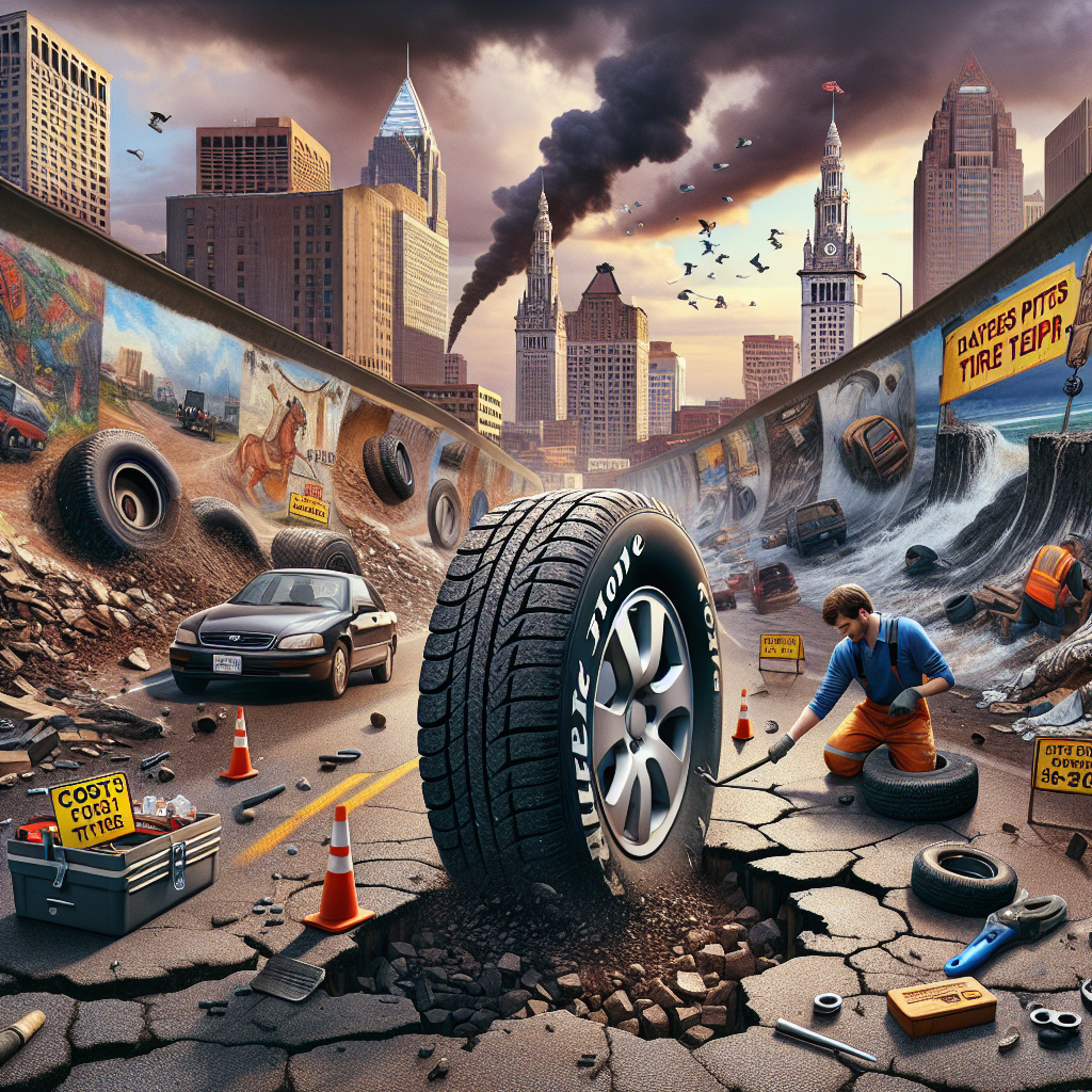 Cleveland pothole damage with Firestone tire repair cost comparison—plug vs patch, parts and labor breakdown