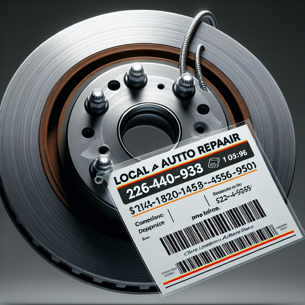 Close-up of Cleveland brake rotor with clear price tag, highlighting local brake repair prices at The Land Auto Repair