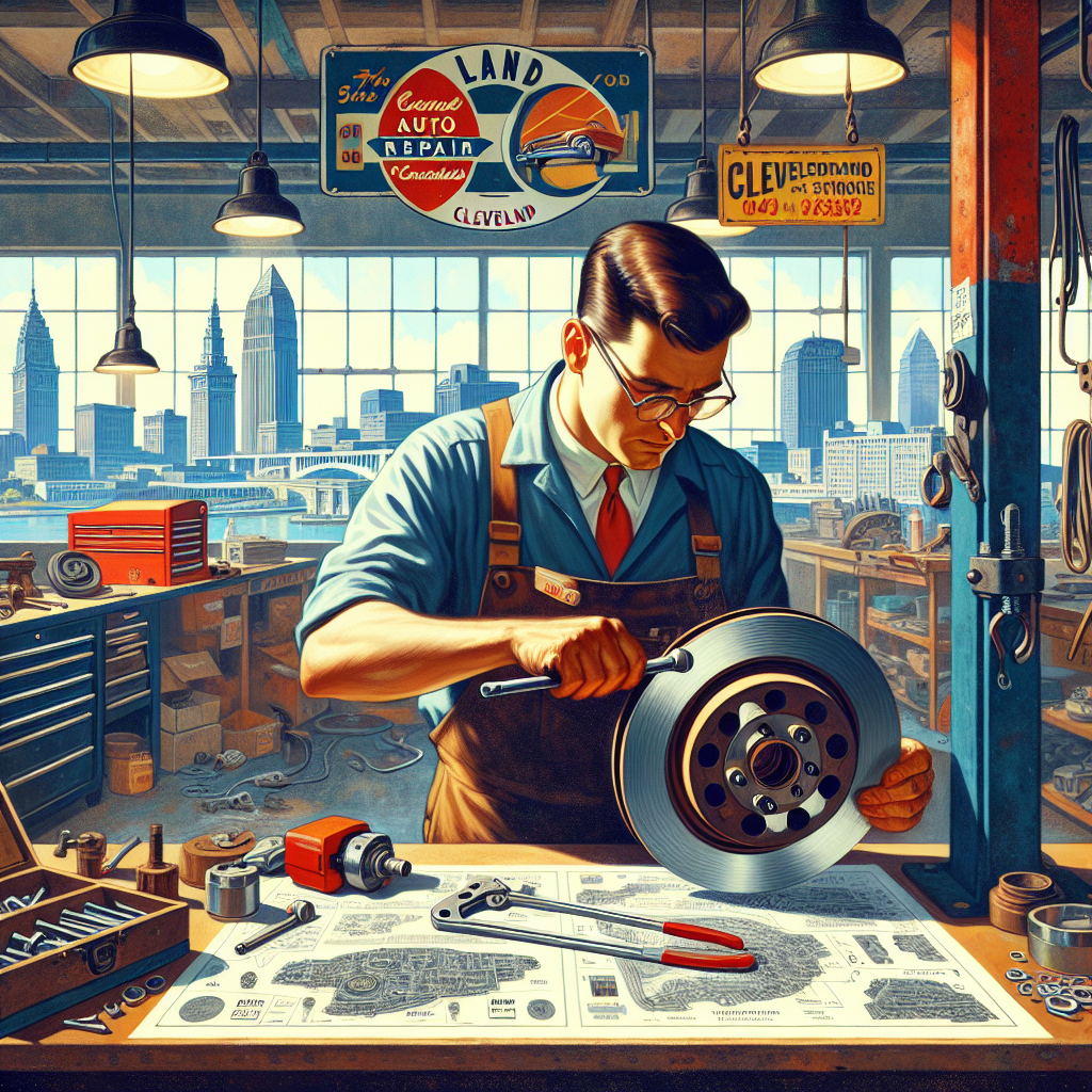 Cleveland technician torques new brake rotor at The Land Auto Repair—brake rotor replacement near me