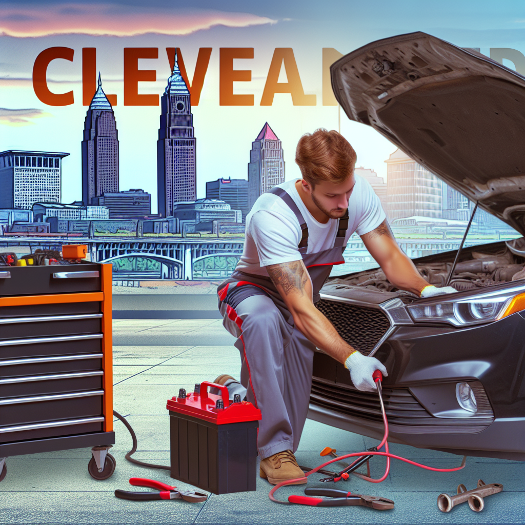 Cleveland mechanic replacing an under‑hood car battery — car battery replacement near me; call 216‑480‑9538 or visit www.thelandautorepair.com